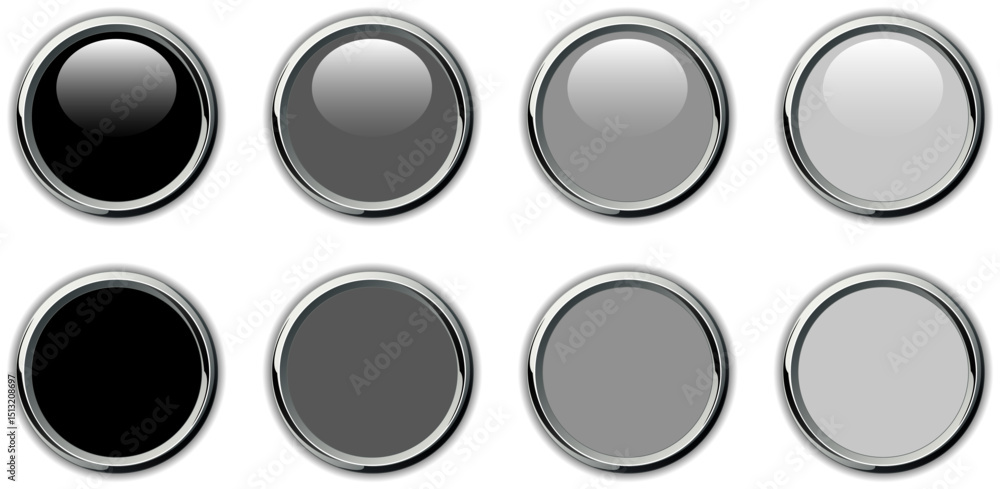 Poster Gray shiny buttons set with metal chrome edges.