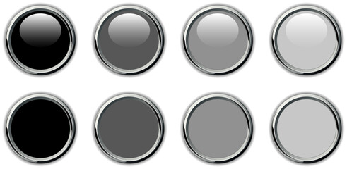 Gray shiny buttons set with metal chrome edges.