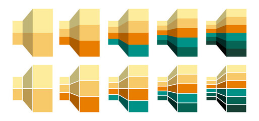 Colorful bottle neck stages segmentation. Colorful diagram infographic of cogwheel set. Segmented of 2, 3, 4, 5, and 6 parts.	