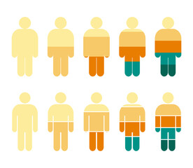 Colorful people stages segmentation. Colorful diagram infographic of cogwheel set. Segmented of 2, 3, 4, 5, and 6 parts.	