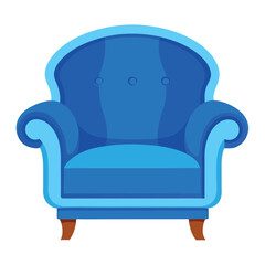 Simple Stylized Blue Armchair with Wooden Legs Isolated on White Background Furniture