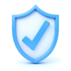 3D icon of Blue shield with check mark isolated on white background for security concept