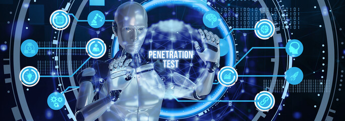 PENETRATION TEST inscription, cyber security concept. 3d illustration