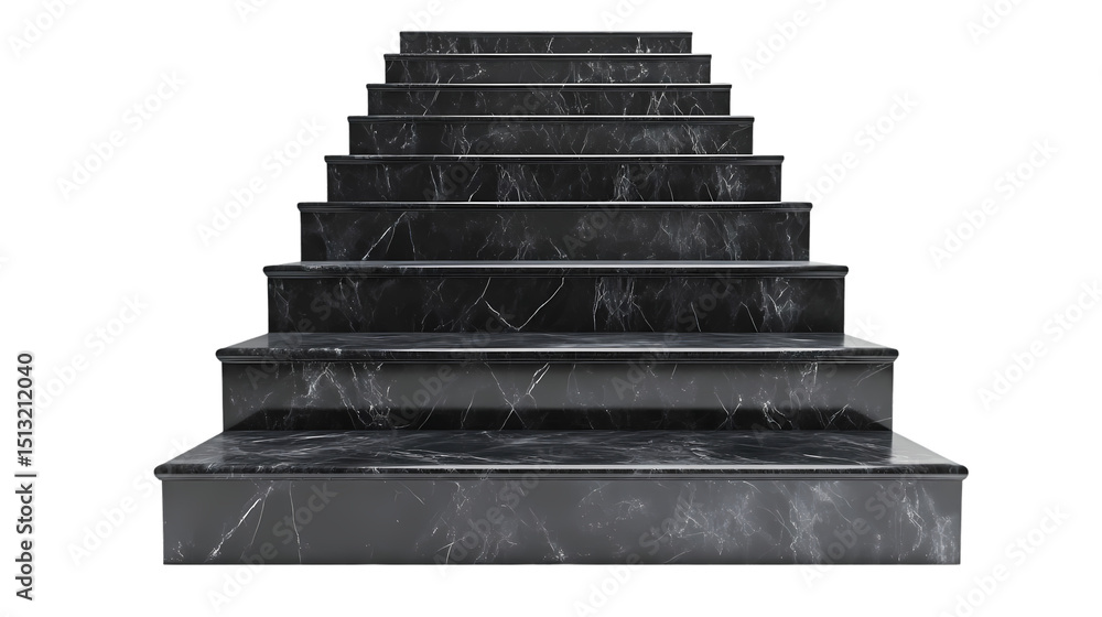 Poster a set of dark marble stairs leading upwards a solid in a studio setting isolated on transparent back