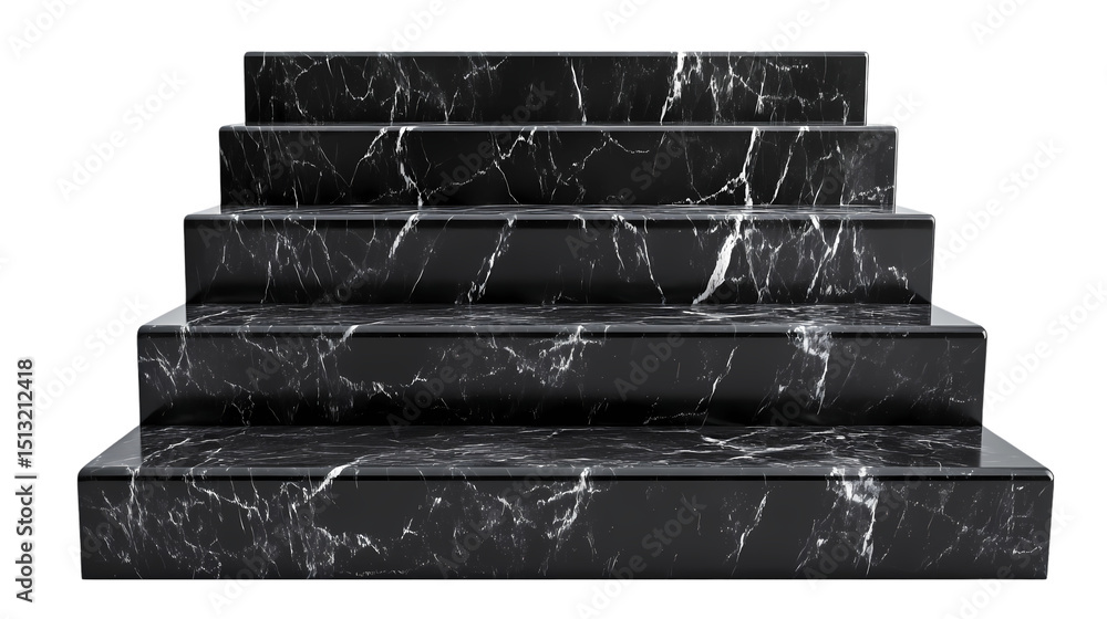 Fototapete a set of marble stairs with black and white veining ascending in a studio setting on isolated on tra