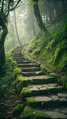 Mossy forest steps winding upward