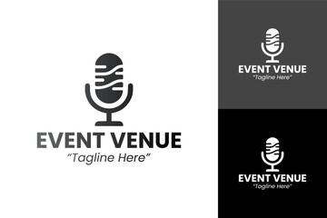 Professional and Modern Event Venue Logos with Microphone Illustrations