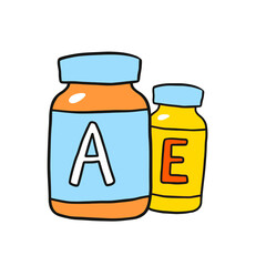 Fototapeta premium Cartoon illustration of vitamin a and e bottles