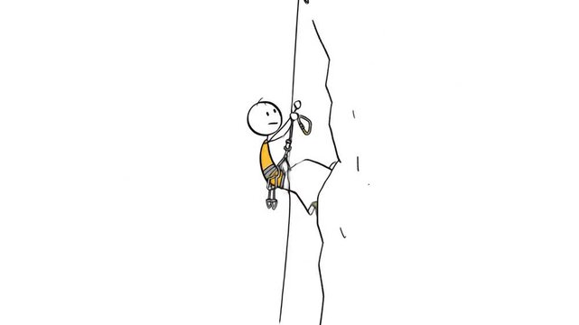 Simple line drawing of person rock climbing on a rock face