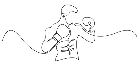 continuous line drawing of boxing athlete. vector illustration of male boxing athlete with boxing gloves striking pose. suitable for boxing competition and others