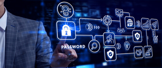 Password to access personal user data, cybersecurity concept.
