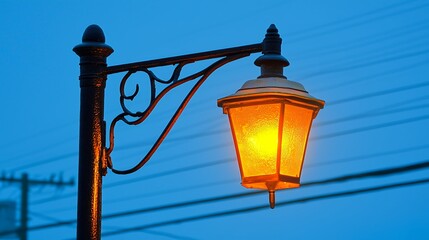Obraz premium Vintage Streetlamp Glowing Orange in Twilight Snow