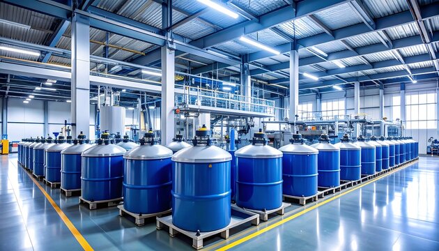 Interior Of A Fuel Grade Methanol Production Line With Blue Containers In 4K