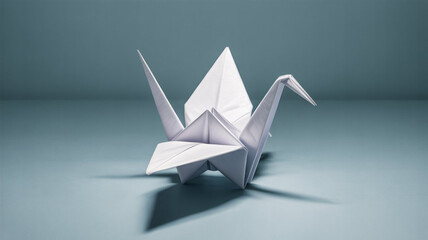 Naklejka premium folded paper origami crane in pastel colors displayed on a flat background