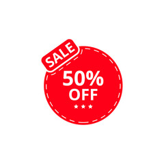 sale 50% off red tag vector isolated on white 