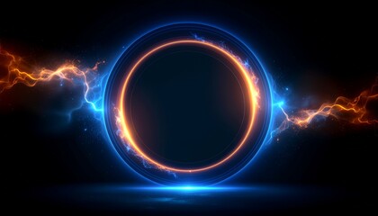Obraz premium Electric ring energy flow with glowing orange and blue lightning