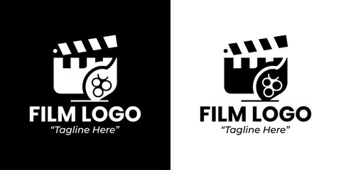 Modern Film Logo with Filmstrip and Clapboard for Movie Branding