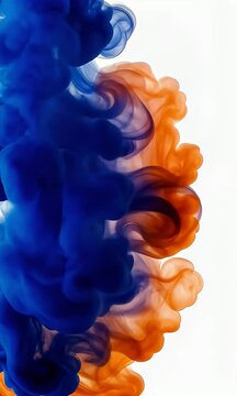 Abstract Swirl of Blue and Orange Ink in Water on White Background with Ethereal Smoke Effect for Adobe Stock Photo