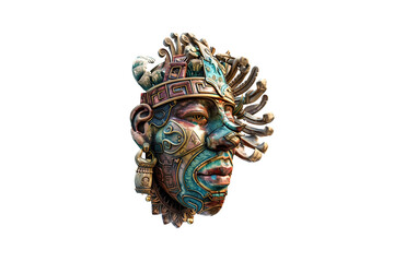 Fototapeta premium 3D render of an ancient Mayan or Aztec head mask, colorful in t