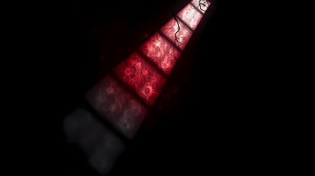 Red and gray abstract shapes in dark