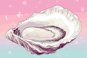 Freshly opened oyster on a pastel background