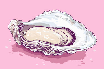 Freshly opened oyster on a pastel background
