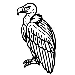 A line art illustration of a stylized vulture, reminiscent of a traditional tattoo or heraldic design.