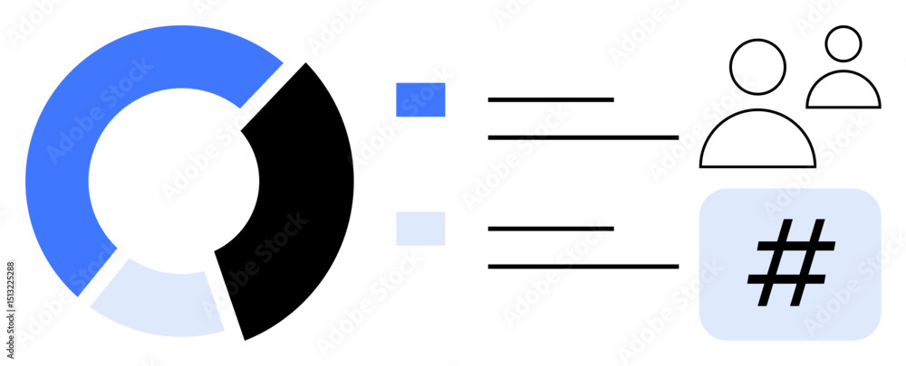 Poster circular chart with three segments, two horizontal lines directing toward user icons and metadata ta