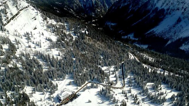 Winter and snow at Passo Pramollo. On the border between Italy and Austria