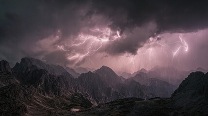 Thunderstorm Over Mountain Range with Lightning/山脈の雷雨9