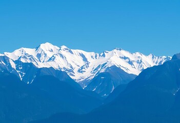 Obraz premium Majestic blue and white snow-capped mountain range under a clear blue sky, range, snow