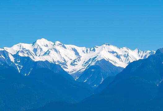 Majestic blue and white snow-capped mountain range under a clear blue sky,  range,  snow