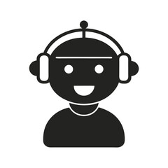 Smiling humanoid robot silhouette with headphones technology and artificial intelligence concept
