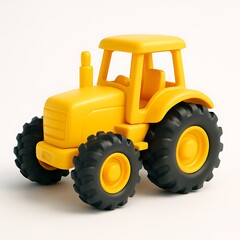Obraz premium 3D icon of Yellow toy tractor isolated on white background, a miniature farming vehicle