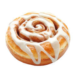 Fototapeta premium Delicious cinnamon roll with creamy icing, perfect for dessert or breakfast. This sweet pastry features spiral design and soft, fluffy texture that delights senses