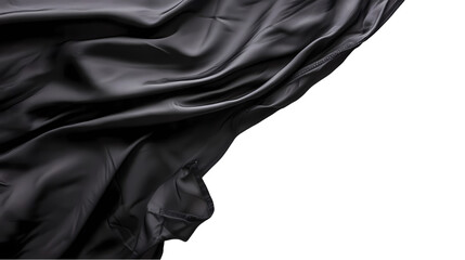 Fototapeta premium Close up shot of flowing black silk fabric with visible folds and texture isolated on transparent background