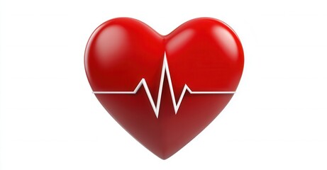 A red heart with a white electrocardiogram. The image is on a white background and is perfect for medical or health concepts.