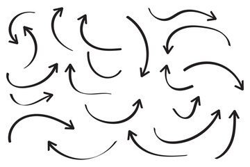 Obraz premium Hand drawn arrows collection Set simple flat arrows isolated on white background. Arrow mark icons and arrow paint. Stock vector. EPS10.