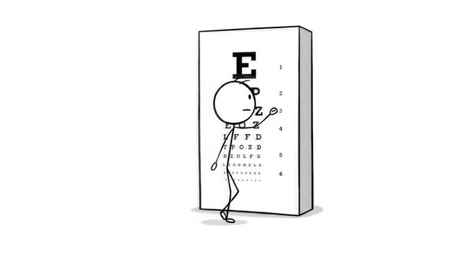 Stick figure person using eye chart illustration