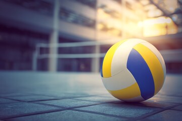 Volleyball lying on natural earth surface photo