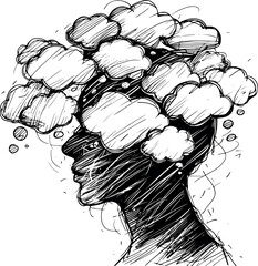 Anxiety vector. Visual clutter of overthinking and mental pressure.