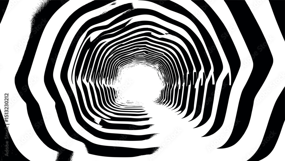 Poster motion tunnel in converging lines. minimalist vector illusion with strong directional movement.