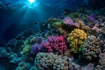 Naklejka premium Vivid marine coral reef moonlit waters photo shot 