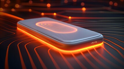 A futuristic power bank with wireless charging capabilities emitting a smooth radiant glow in a sleek and modern digital environment overlay cut out on isolated transparent removed background