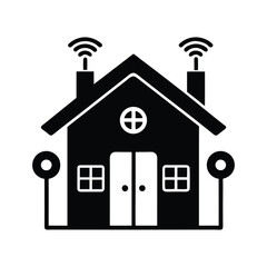 Smart home automation black and white icon vector illustration isolated