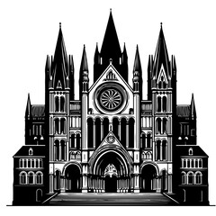 Intricate Gothic Cathedral Vector Art - Historic European Architecture Silhouette
