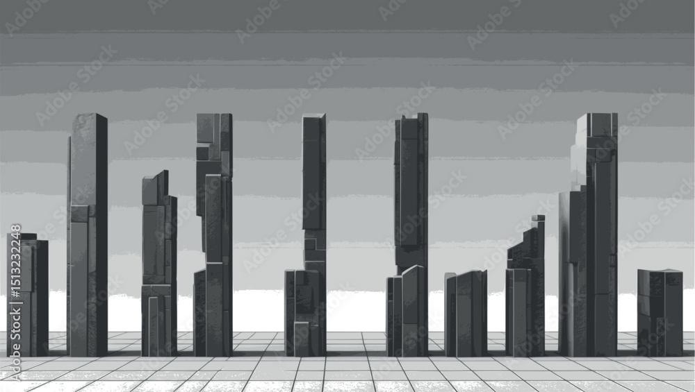 Aufkleber vertical brutalist pillars. vector composition with grid alignment and stark visual rhythm.