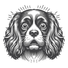 Fototapeta premium Vintage Hand-Drawn Cavalier King Charles Spaniel With Shocked Expression Illustration – Expressive Engraved Style Vector For T-Shirts Posters Stickers And Pet Lovers Apparel