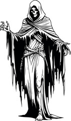 Gothic wraith vector. Ghostly mythic spirit with flowing cloak and mystery.