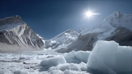Fleecedeken met foto breathtaking view of mount lhotse featuring sparkling glaciers glistening under sun © Anastasija